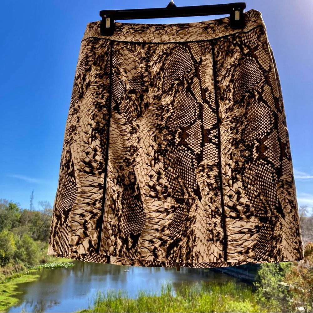 Cache Skirt Full Back Zip Snake Print Beige Black Brown Summer Beach Vintage Sz6